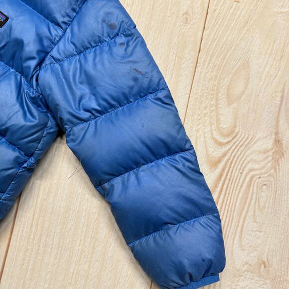 Patagonia Kids Hi-Loft Down Sweater Hoodie Jacket Toddler 4T Blue Play Condition - Picture 5 of 13